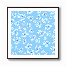 Daisies On A Blue Background Art Print