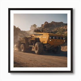 Military Vehicle Driving Through The Desert Art Print