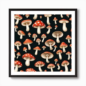 Mushrooms On Black Background 5 Art Print