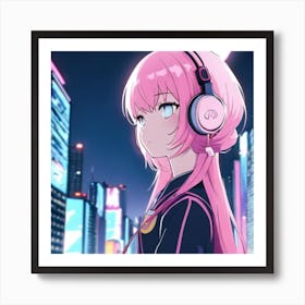 Anime Girl With Headphones 2 Art Print