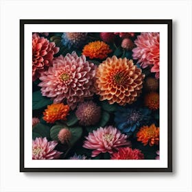 Warm dahlias Art Print