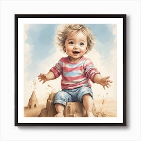 Little Girl In Sand Castle Art Print