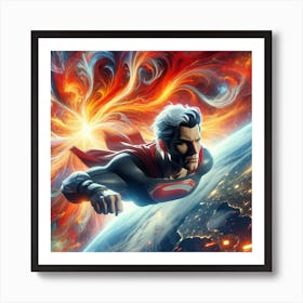 Superman Flying In Space Art Print