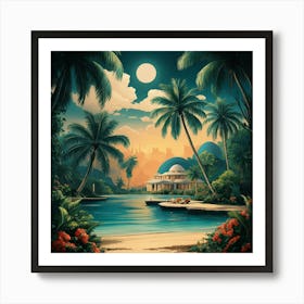 Tropical Landscape With Palm Trees Art Print