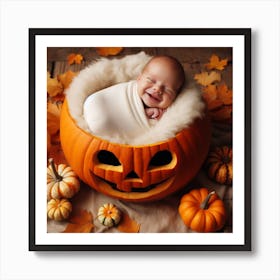 Newborn Baby In Pumpkin Art Print