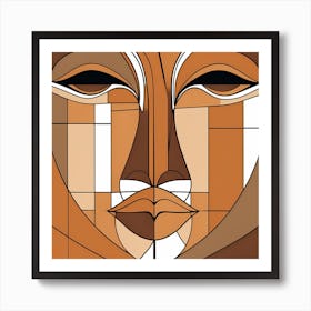 Patchwork Quilting Abstract Face Art with Earthly Tones, American folk quilting art, 1399 Art Print