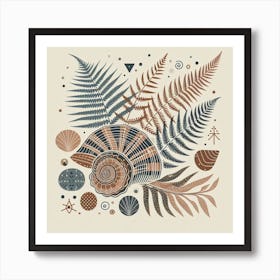 Scandinavian style, Ancient sea shell and fern 1 Art Print