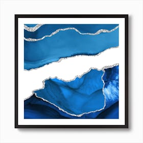 Royal Blue & Silver Agate Texture 06 Art Print