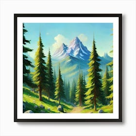 Path To The Mountains trees pines forest 9 Art Print