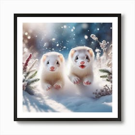 Ferrets In The Snow 2 Art Print