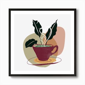 Coffee Cup With Leaves 1 Art Print