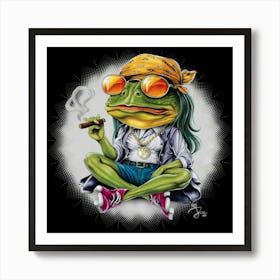 Captivating Airbrushed Comic Tattoo Frog Art Print