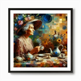 Elderly Lady At Tea Time Abstract 1 Art Print