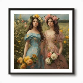 Shabby Floral Girls In The Style Of Realism (7) Art Print