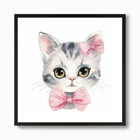 Cute Kitten With Pink Bow Art Print