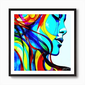 Lines Of A Face - Colorful Woman Art Print