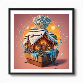 Wooden hut snow 11 Art Print