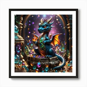 Blue Dragon With Jewels Art Print