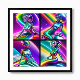 Holographic Aliens and Rainbows Art Print