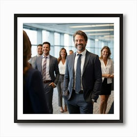 Smiling Business People In Office Art Print