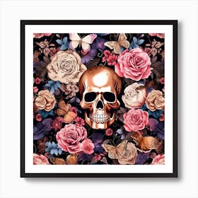 Roses And Skulls Art Print