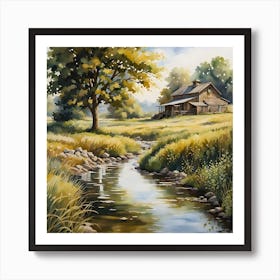 Creek By The House Art Print