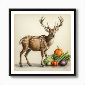 Deer With Vegetables Art Print