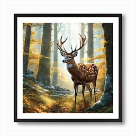 Deer In The Woods 54 Art Print