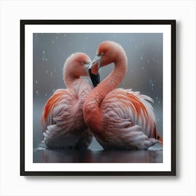 Flamingos In The Rain Art Print