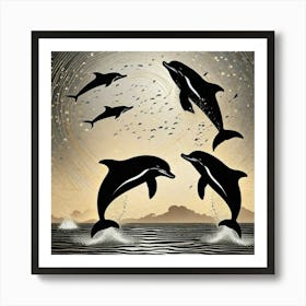 Jumping dolphins Art Print