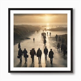 People Walking On The Beach 5 Art Print