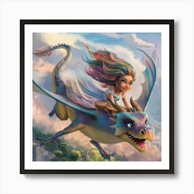 Princess Riding A Dragon Art Print