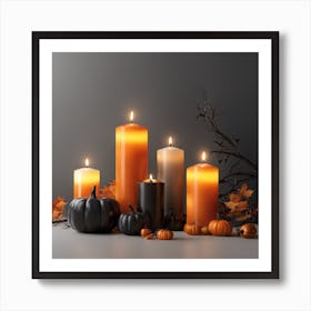 Autumn Candles And Pumpkins Art Print