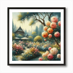 Rose Garden, Acrylic Style Painting 3 Art Print