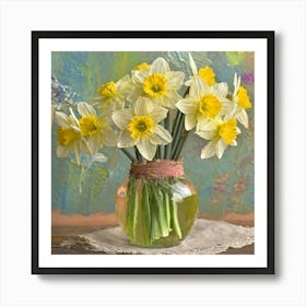 Firefly Vintage Daffodils In A Vase 14132 Art Print