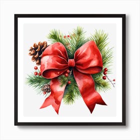 Christmas Wreath With Red Bow 2 Art Print