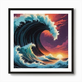 Wave At Sunset Art Print