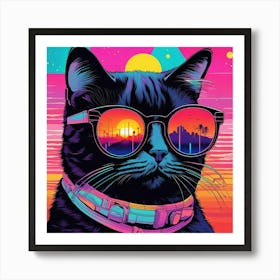 Cat With Sunglasses vaporwave Art Print