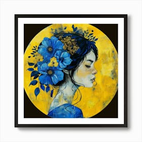 Blue Flower Girl 3 Art Print