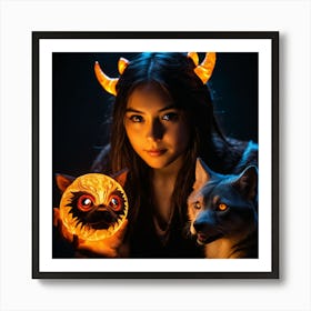 Dark Magic Glowing Beast Master Girl 13 Art Print