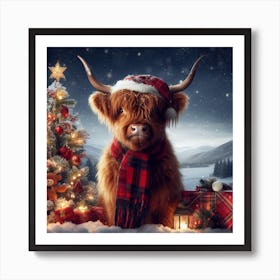 Highland Christmas Cow Art Print