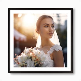 Beautiful Bride Holding Bouquet Art Print