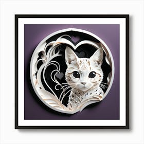 Cat In A Heart Art Print