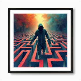 Horror Figure Emerging From A Colorful, Eerie Watercolor Maze 1 Art Print