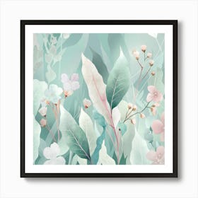 A Delicate And Serene Illustration Of Leaves And (1) Art Print