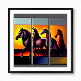 Horses In The Sunset Art Print