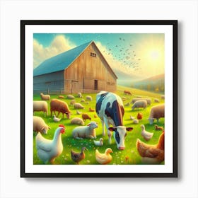 Farm Animals In The Meadow Art Print