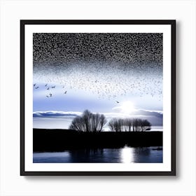 Winter Landscape With Birds 4 Art Print