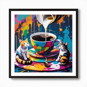 Cats And Coffee Art Print