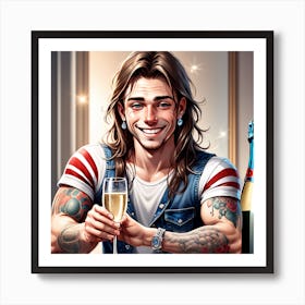 Man With Tattoos And Glasses Art Print